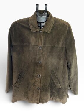 Cleo Genuine Leather Suede Jacket Coat Brown Olive Sz L